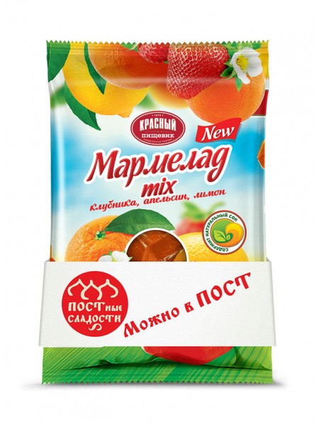 Мармелад фас. Микс (апельс.,клуб.,лимон) 300г*16 Кр.Пищевик